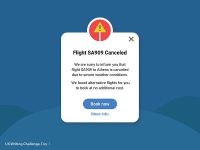 UX Writing Challenge, Day 1 cancellation dailyuxwriting duxw duxwc flight flight booking pop up ux writing warning