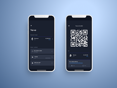 TheCrypto: Top Up Wallet Options banking crypto crypto wallet cryptocurrency dark theme darkui ethereum figma finance fintech ios mobile app product design prototype qr code qrcode scan
