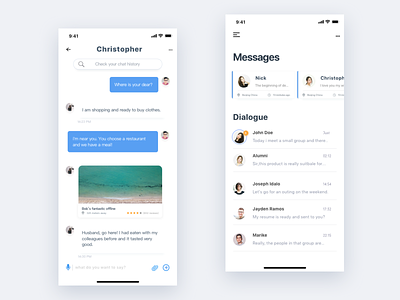 chat app blue branding card chatting design interface interface design iphone ui white