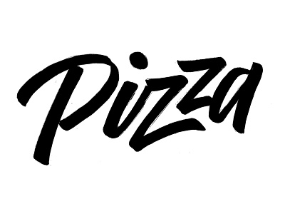 Pizza black brush calligraphy digital food hand lettering pizza stroke type white