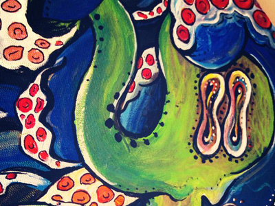 Octopilovers - An underwater embrace blue green octopi octopus painting