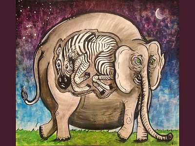 Zebrephant elephant illustration ink serengeti watercolor zebra
