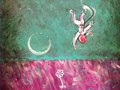 Cherry Bomb aqua art astronaut cherry eclipse flower magenta moon painting pink space turquoise