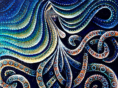 Hapalochlaena Dribble art blue flow gold mermaid ocean octopus sea water woman