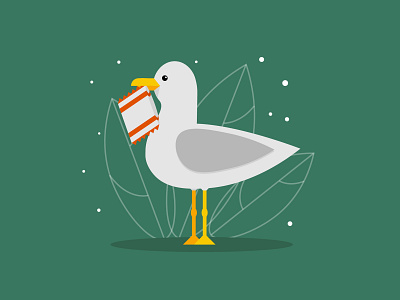 Seagull with packet. bird design green illustration seagull vector