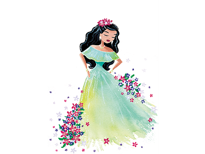 Aqua Princess flowers gouache green illustration lady pink princess purple sparkle watercolor paper yellow