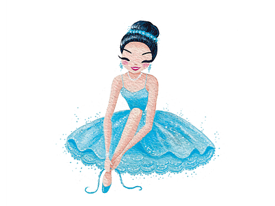 Cute ballerina in blue gouache illustration sparkle tutu