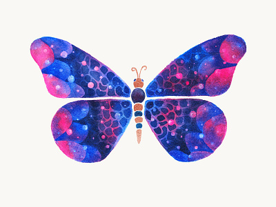 Cute butterfly abstract animal blue bright butterfly colorful fine art insect layers metallic accents pink rose gold watercolor
