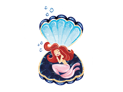 Mermaid Shell blue bubbles cute mermaid gouache illustration mermaid mermie pink sea seashell sleeping mermaid