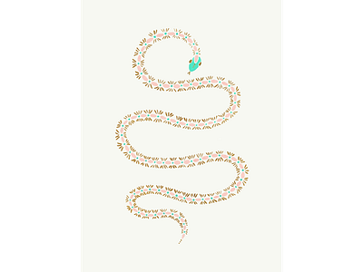 Snake abstract animal gouache green illustration metallic accents nature pink reptile snake yellow gold
