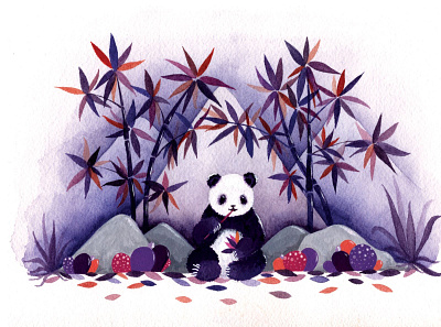 I love bamboo bamboo china cute fine art food forest illustration mountains orange panda purple watercolor whimsical