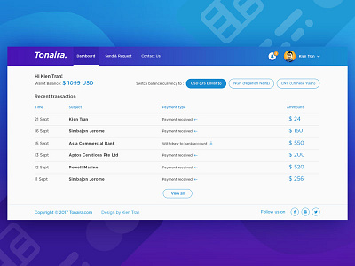 Tonaira Money Transfer Dashboard dashboard money transaction transfer