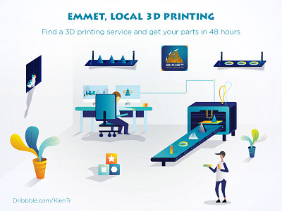 Emmet 3d Printing illustration 3d 3dprinting cover illustration iso metric isometric landingpage