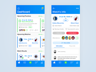 Bball App basketball court dashboard ui