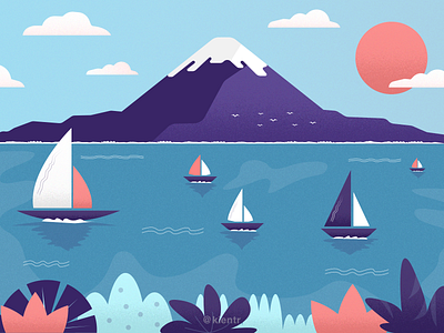 Another exploration - Mount Fuji 🗻 best view boat fuji illustration landscape mountfuji moutain beach