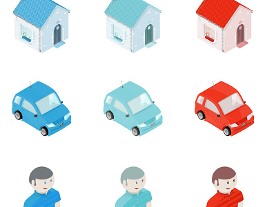 Isometric set 3d car character house insurance iso isometric vector