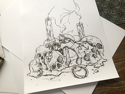 Ain't shivers ... candle dotwork drawing hatch illustration melted skulls smoke voodoo wax