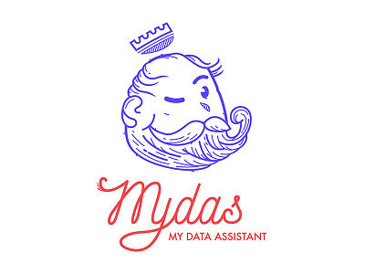 Mydas beard bold crown hand illustration king lettering logo vector