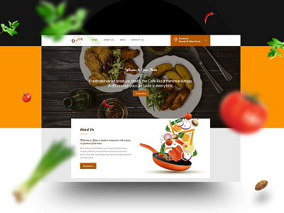 Restaurant website cafe color colorfull cook design flat food hotel illustration logo minimal restaurant type typography ux vector vegetable website yellow