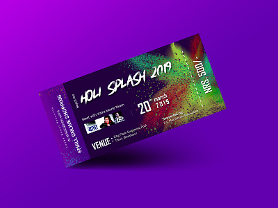 Holi Splash 2019 Ticket Design branding color culture design holi minimal ticket ticket booking ticket design type ui ux