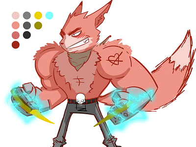Rush Williams (WIP) angry electric fists fox muscle pirate punch skull