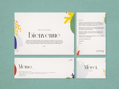 Green Stationery adobe illustrator artwork branding design french graphic design hotel branding illustration letterhead fonts letterhead template merci ocean pop colours sexy typeface stationery texture textured illustration typography vector welcome page
