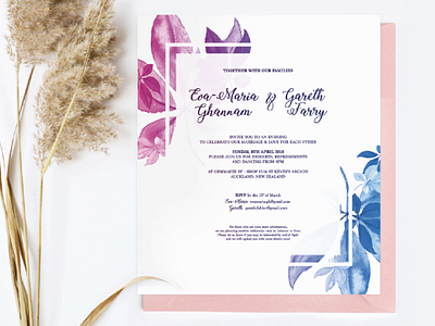 Wedding Invite feminine design handmade watercolour wedding invite