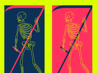7sins bar branding logo color grimreaper illustration lines logo neon skeleton