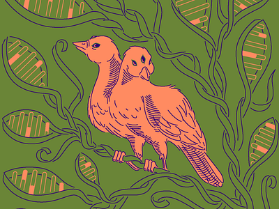 Mutant artdeco bird colors crosshatching dna genetic illustration lines minimal mutation pattern vector vines