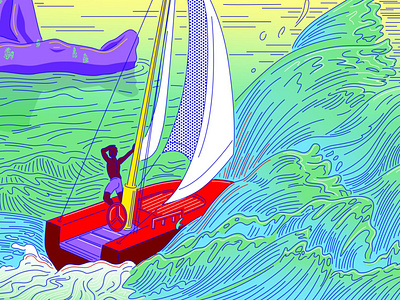 Waves art boat color crosshatching drawing hamburg illustration illustrator island lines sailing texture vector watter waves