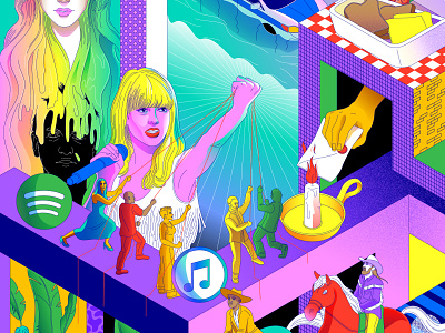 Taylor Swift vs Everyone colors entertainment hamilton illustration illustrator isometric itunes kesha lines minimal music pattern pop rainbow spotify taylorswift texture vector