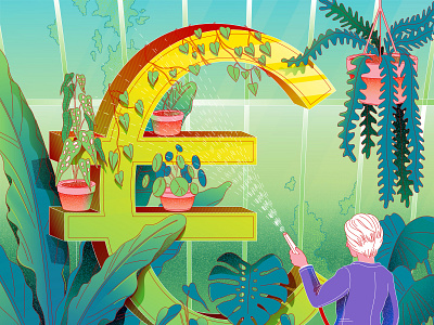 Green euro colors ebz economy illustration illustrator jungle lines minimal money pattern plants texture vector
