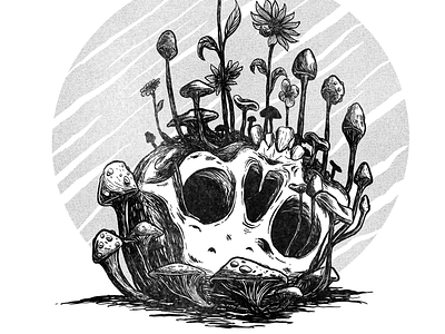 Skull skull flowers mushroom