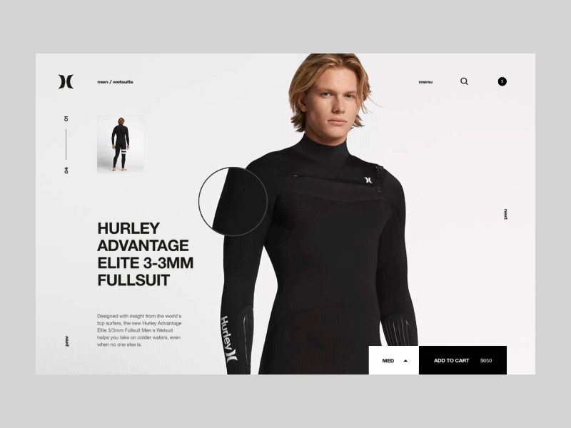 Hurley animation clean ecommerce hm hurley invision invisionapp invisionstudio minimal nike pdp product shop surf ui ux web website zara zoom