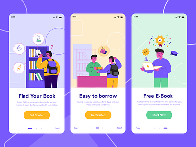 Go-Library | On Boarding Screen Exploration app application book character color library onboarding schools ui ux ui design web