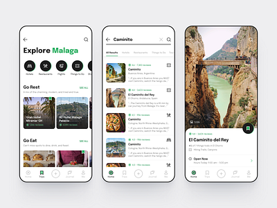 Tripadvisor app concept android app black caminito contrast daily ui dailyui explore green ios linear mobile redesign search simple travel travel app trip planner tripadvisor ui