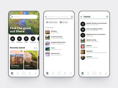 Tripadvisor app concept app cards daily ui dailyui explore flat green ios laconic linear list mobile search searching simple travel travel planner tripadvisor ui white