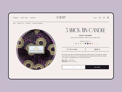 Candles Shop Concept add add to bag beige candle creme daily ui e commerce ipad laconic options product card product page round shop simple swiss ui violet wax web