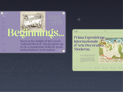 Mucha Foundation Concept alphonse art art nouveau dailyui green lime megan demo font mucha navigation retro swiss timeline ui vintage violet