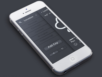 Weather App - Add Location app clean cloudy graphic design interface iphone iphone app lightning location overcast rain sunny ui user interface ux weather weather app