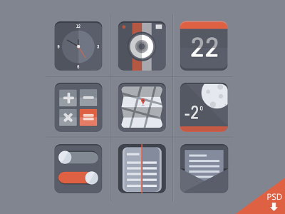 Free Flat Icon Set calculator calendar camera clock design diary download dribbble flat free freebie graphic graphic design icon icon design icon set icons letter map photoshop psd svg switch vector weather