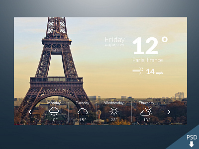 Weather Widget Freebie app design free freebie icon design icons paris psd weather widget