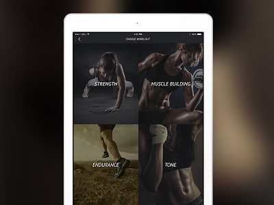 Choose Workout Screen app app design fitness graphic design gym interface ipad muscle strength ui ux