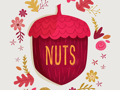 Nuts!!! flowers illustration leaves acorn nut print