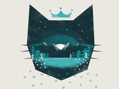 Meow - under the stars cat fun illustration poster wip