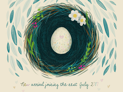 Biggest personal project this year - a human. announcement baby egg illustration nest. pregnancy