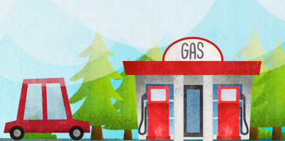 Compass to care — Header Gas cars charity gas station illustration trees