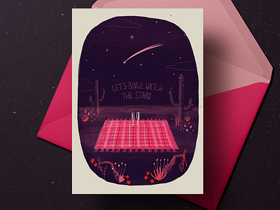 Let’s binge watch the stars camping illustration outside picnic valentines