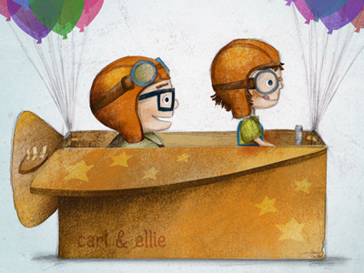 Ellie and Carl — The Pixar Times Contribution adventure balloon ellie illustration love pixar up