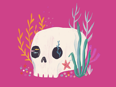 Gone fishing. illustration plants skull
